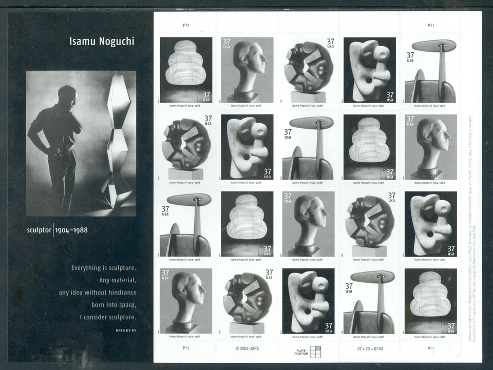 US 3857-3861 Isamu Noguchi, Sculptor, Complete Sheet/20, Mint NH - Image 1 of 1