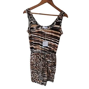 Beach Break Animal Print Romper Shorts Sleveless SZ S Pockets Soft Knit Bohemain - Picture 1 of 6