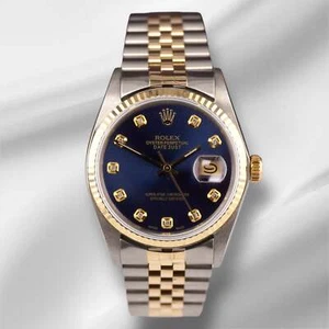 Rolex Datejust 36mm Yellow Gold Fluted Dark Blue Diamond Dial Jubilee Watch - Picture 1 of 12