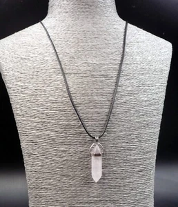 Collier avec pendentif pointe hexagonale en Quartz Rose. Paix et Amour - Foto 1 di 3