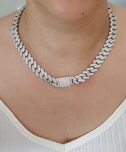 Men Women 14K White Gold Plated CZ Cuban Choker Chain Necklace 18" - Picture 1 of 2