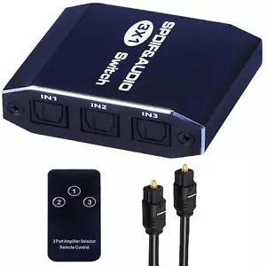 3x1 Aluminum Spdif Toslink Optical Digital Audio Splitter Remote Switch Hub a - Picture 1 of 8