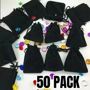 3" × 4" Black Velvet Cloth Jewelry Pouches/Drawstring Bags (50) - Picture 1 of 9