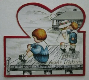 Vintage Embossed Valentine Day Card Lake House Dock Lonely Kissing Cute - Picture 1 of 3