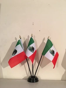 MEXICO TABLE FLAG SET of 3 flags and base - Picture 1 of 1