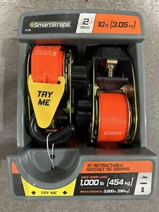 (2-Pk) Smart Straps Retractable Ratchet Tie Down Straps Orange 10' - Picture 1 of 4