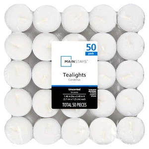 Mainstays Tealight Candles White Unscented Tea Light 50 Count Bulk Free Shipping - Picture 1 of 6