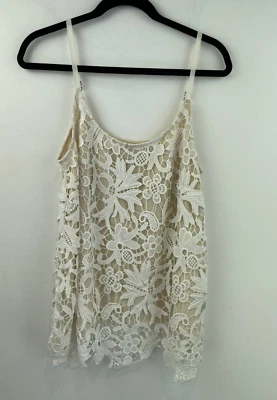 Blusa sin mangas con superposición de encaje marfil Cabi pequeña # 5254 nueva sin etiquetas A4-07 Foto 1 de 4