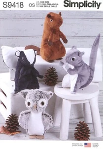 PATRÓN Simplicity S9418 Peluche Animales del Bosque Ardilla Mofeta Búho Castor Sin Cortar - Imagen 1 de 3