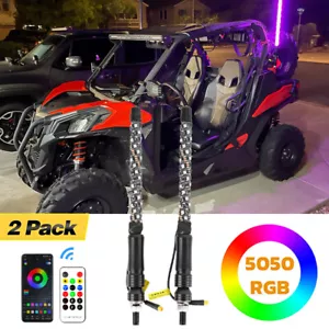 Par de luces LED de látigo de 1 pie iluminadas en espiral para antena ATV UTV RZR Yamaha Honda RGB - Imagen 1 de 14