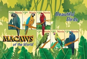 MACAWS OF THE WORLD Parrot Beautiful Birds Stamp Sheet #37 (2021 Nevis) - Picture 1 of 1