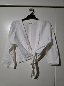 Womens COUNTRY ROAD White Linen Tie Front Top - Size Medium (T02) - Picture 1 of 3