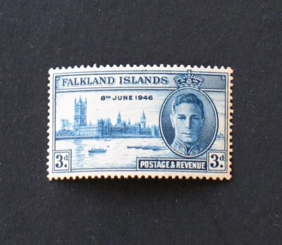 Islas Malvinas 1946 Azul Rey Jorge VI SG165a - 3d Corona Estampilla DEFECTUOSA MNH Foto 1 de 3