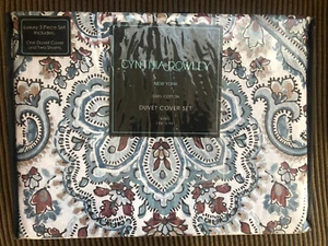 Cynthia Rowley King Duvet Cover Set Medallion Paisley Blue Rare 3 pc New - Picture 1 of 4