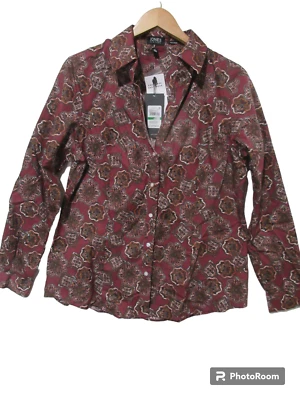 Sz L NWT $90 Jones New York NON IRON Career FITTED Shirt Blouse Burgundy L/S NEW - Image 1 of 4
