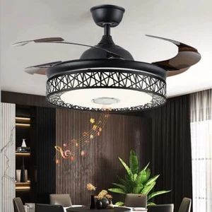 42" Smart Bluetooth Invisible Ceiling Fans LED Chandeliers w/Music Player Remote - Picture 1 of 12