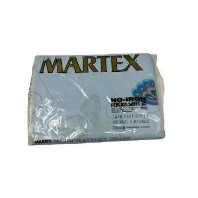 Vintage Martex Tamanho Duplo Lençol Plano Padrão Borboleta Azul NOS Sem Ferro Percal - Imagem 1 de 4
