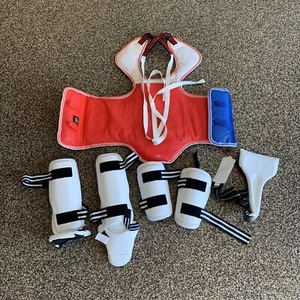 Taekwondo Chest Guard Pads Size 2 Small & Forearm Shin Foot Pads Youth Large - Picture 1 of 7