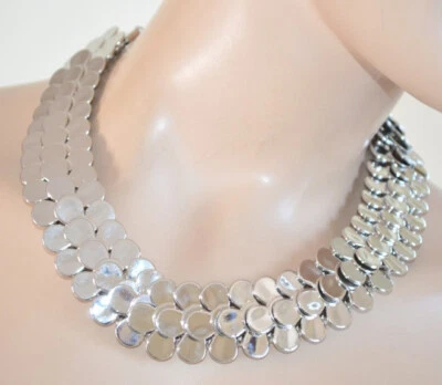 Collana donna argento girocollo collier semi rigido metallo lucido elegante U15X - Immagine 1 di 2