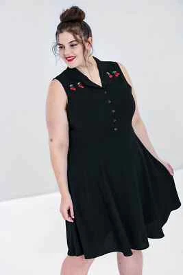 HELL BUNNY Cherry Bonbon black swing Dress with cherry embroidery. 4XL UK22. EUC - image 1 of 4