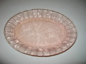Vintage Jeannette Floral Weihnachtsstern Depression Rosa Glas Oval Servierplatte - Bild 1 von 7