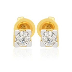 0.40 Ct H/SI Round Diamond Solitaire Stud 10k Yellow Gold Tiny Earrings Jewelry - Picture 1 of 7
