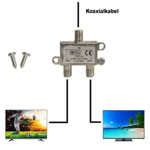 Kabel TV 2 fach Veteiler 5-1200Mhz DVB-C  T2  UKW Kabelanschluss splitten fvc-2l - Bild 1 von 2