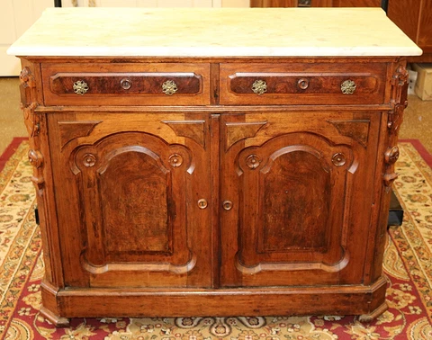 Great Marble Top Walnut Victorian Server Chest Circa 1890 Cover