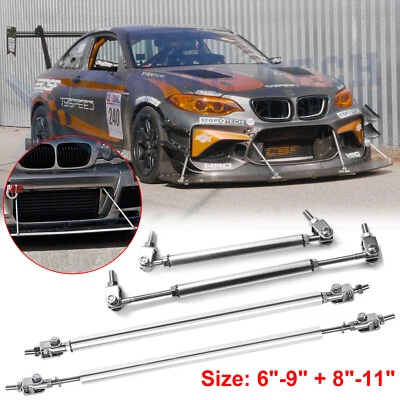 4pcs JDM Chrome Sport Racing Bumper Lip Splitter Strut Rod Tie Support Universal - Image 1 of 4
