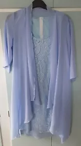 Pale Blue Ladies Short Lacy Sleeveless Dress & Long Jacket Size M UK 10 - Picture 1 of 8
