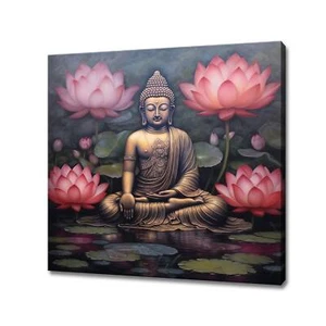 Buddha Lotus Flower Canvas | Art Print Wall Hanging Picture | Peaceful Home - Picture 1 of 7