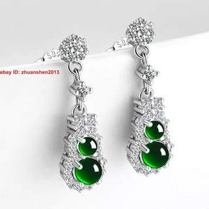 Pendientes colgantes de plata 925 calabaza de jadeíta natural verde hielo certificado - Imagen 1 de 7
