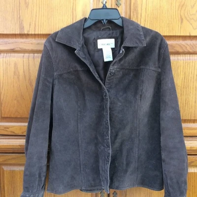 Chaqueta de cuero marrón Cherokee para mujer, gamuza talla L botón delantero Foto 1 de 4