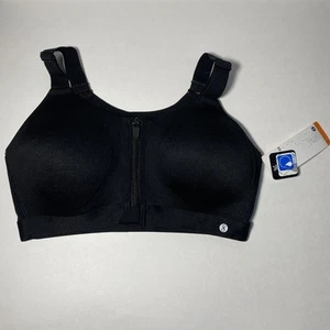 Layer 8 Maximum Support Sports Bra M NWT Black Moisture Wicking Front Zip New - Picture 1 of 4