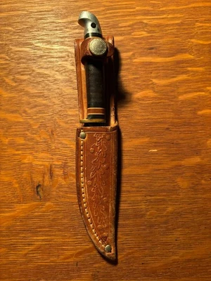 Cuchillo de hoja fija Western L28 vintage de pájaro y trucha con funda original #776 Foto 1 de 4