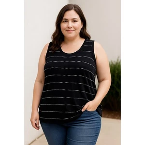 CJ Banks Women’s Sleeveless Knit Tank Top 2X Black Striped Texture - Picture 1 of 8