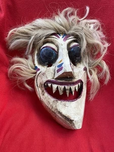 Mexikanische Volkskunst Tag der Toten schreiende Totenkopf Maske mit Rosshaar - Bild 1 von 14