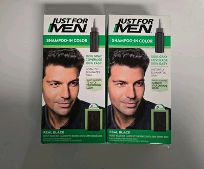 Just for Men H-55 REAL BLACK Hair color Shampoo In ( 2 pack ) green - Image 1 of 2