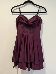 City Studios Dress Women Small Dark Purple Mini Mesh Corset Witchy Whimsigoth - Picture 1 of 5