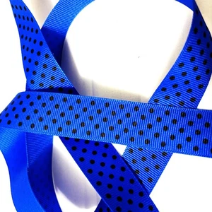 Offray Grosgrain Ribbon 7/8" Electric Blue w/ Navy Polka Dots 20 yds - Picture 1 of 2