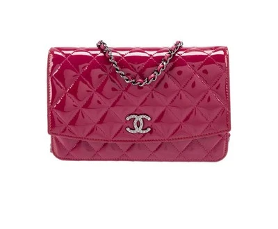 CHANEL Pink Quilted  Patent Leather Brilliant Wallet On Chain WOC Single Flap - Image 1 of 4