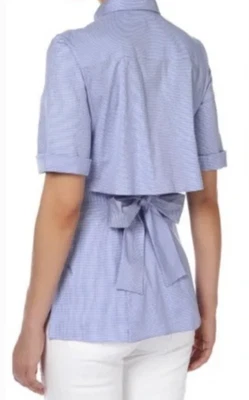 Camisa Stella McCartney espalda abierta abotonada azul/blanco pata de gallo 34 IT,00 EE. UU. Foto 1 de 4