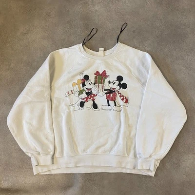 Disney Mickey Mouse Sweatshirt Womens 2XL Graphic Christmas Jumper, White - Image 1 of 4