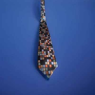 Винтажный галстук Christian Dior черный цвет блок черный синий ржавчина 4 дюйма x 58 дюймов (.5) - Изображение 1 из 3