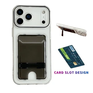 For iPhone 17 16 15 Pro Max 14 13 Clear Card Bag Case Soft Slim Cover with Stand - Picture 1 of 19
