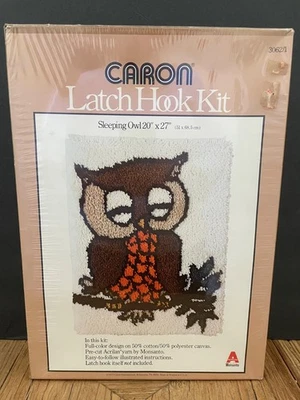 CARON Latch Hook Kit Sleepy Owl 20” x 27” 3062/1 Vintage New/Sealed - Image 1 of 3