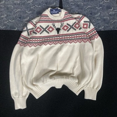 Свитер American Living Crewneck Fair Isle большой хлопок олень праздничный кремовый L - Изображение 1 из 4