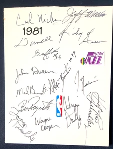 1980-81 Utah Jazz NBA Team signed by 13 Posterboard 8x10.5 Adrian Dantley HOF - Bild 1 von 7