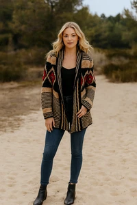 Pink Republic Azteken Cowgirl vorne offen Strickjacke Pullover Damen Western Outdoor L - Bild 1 von 10