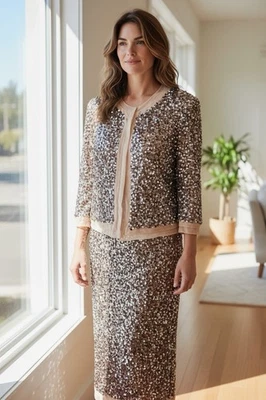 St. John Evening Sequin Jacket Sheath Dress Set sz 10 & 12 Embellished Formal - Image 1 of 4